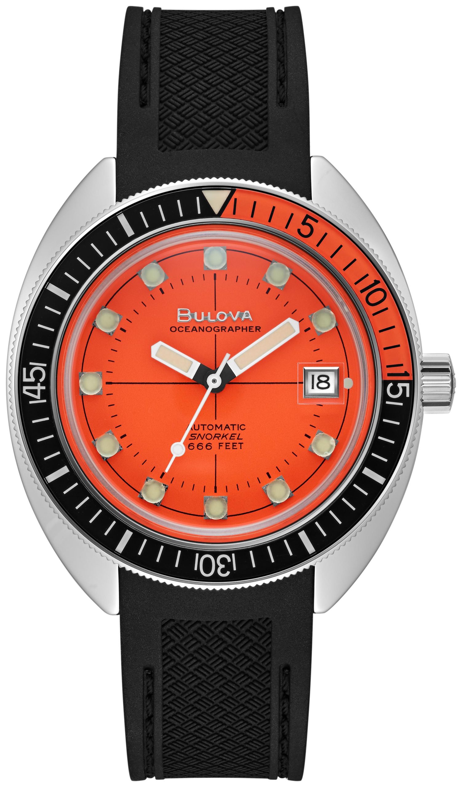 Men's Oceanographer Dive Watch, Black Poly Strap with Orange Dial