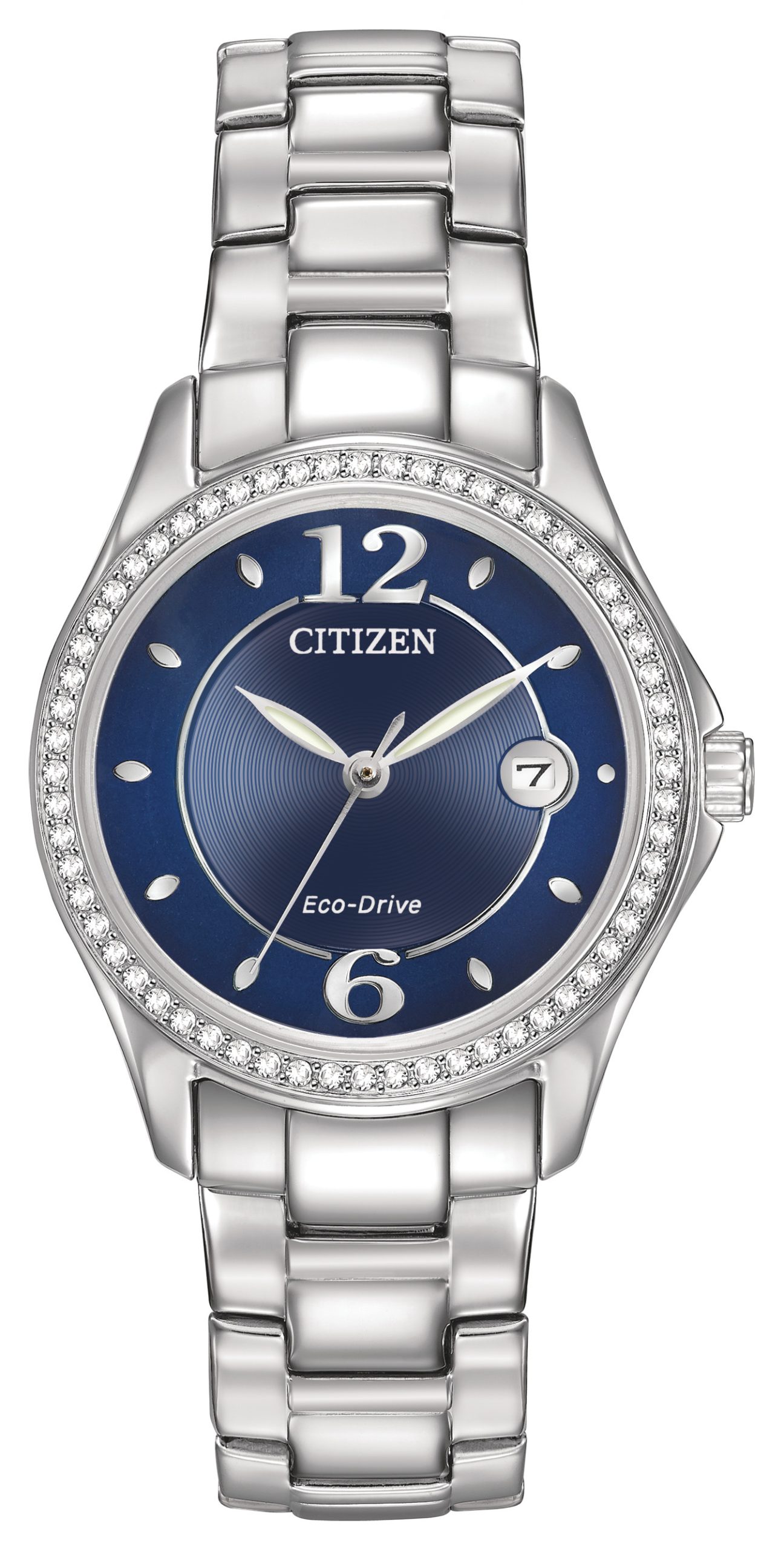 Ladies' Silhouette Crystal Eco-Drive Watch, Stainless Steel, Blue Dial and brilliant Crystals