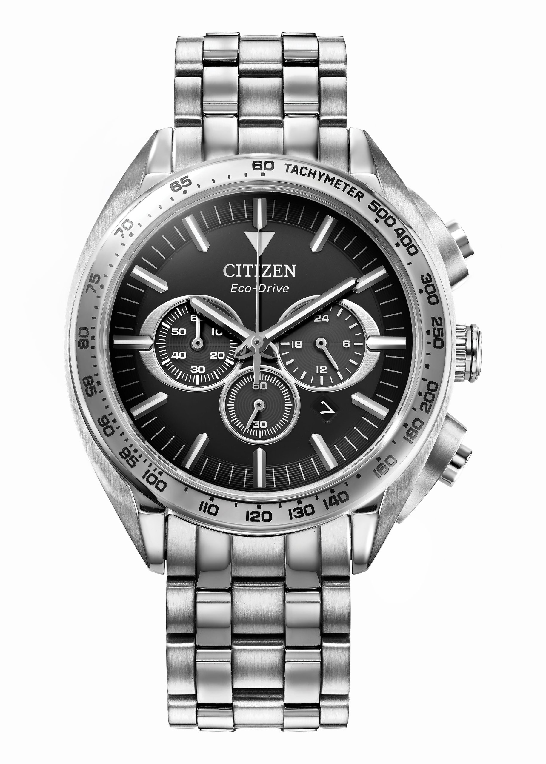 Men's Carson Stainless Steel Bracelet watch, Black dial