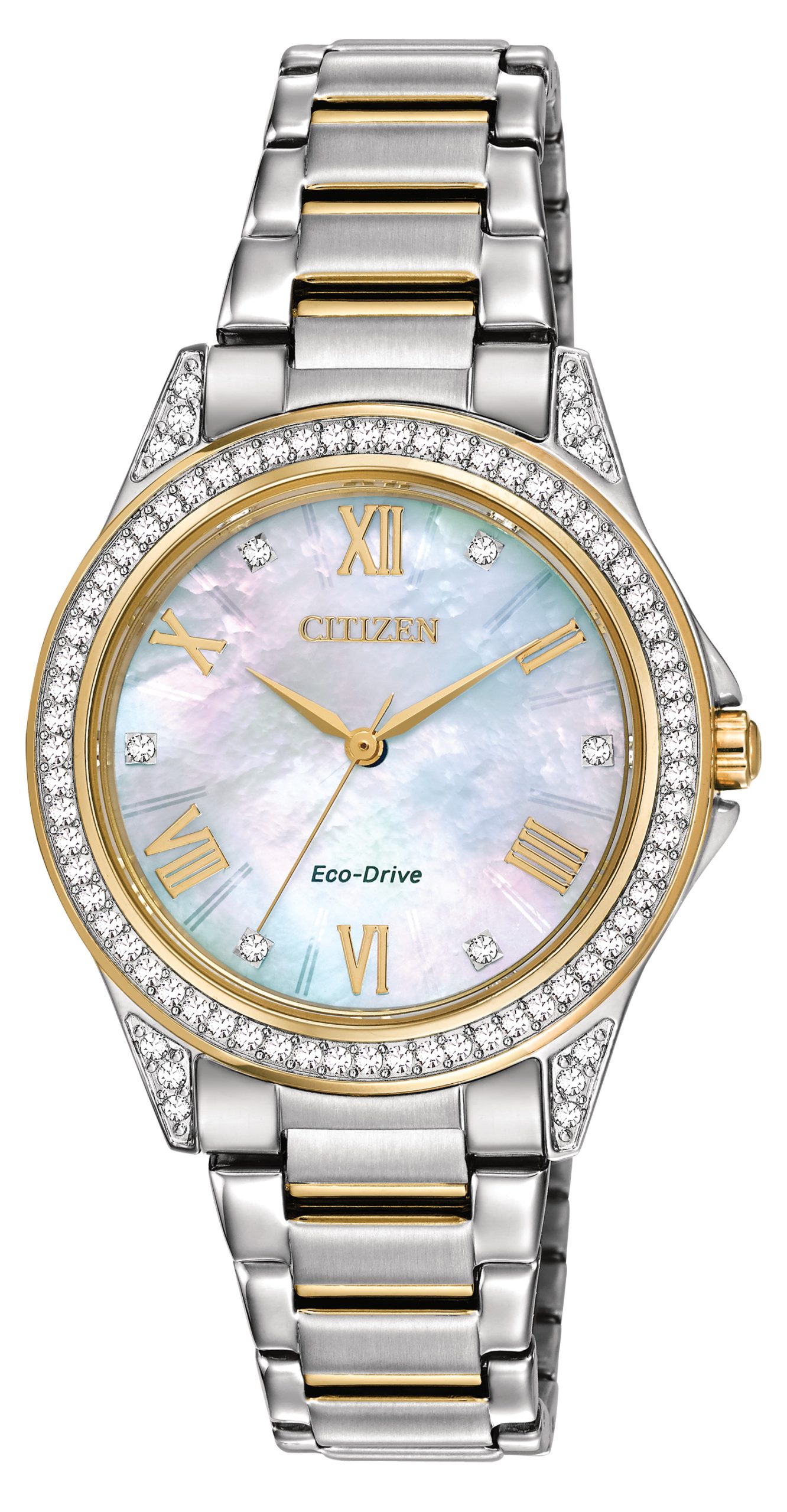 Ladies' Drive POV Eco-Drive Watch, Pink Two-tone SS, MOP Dial with brilliant Crystals