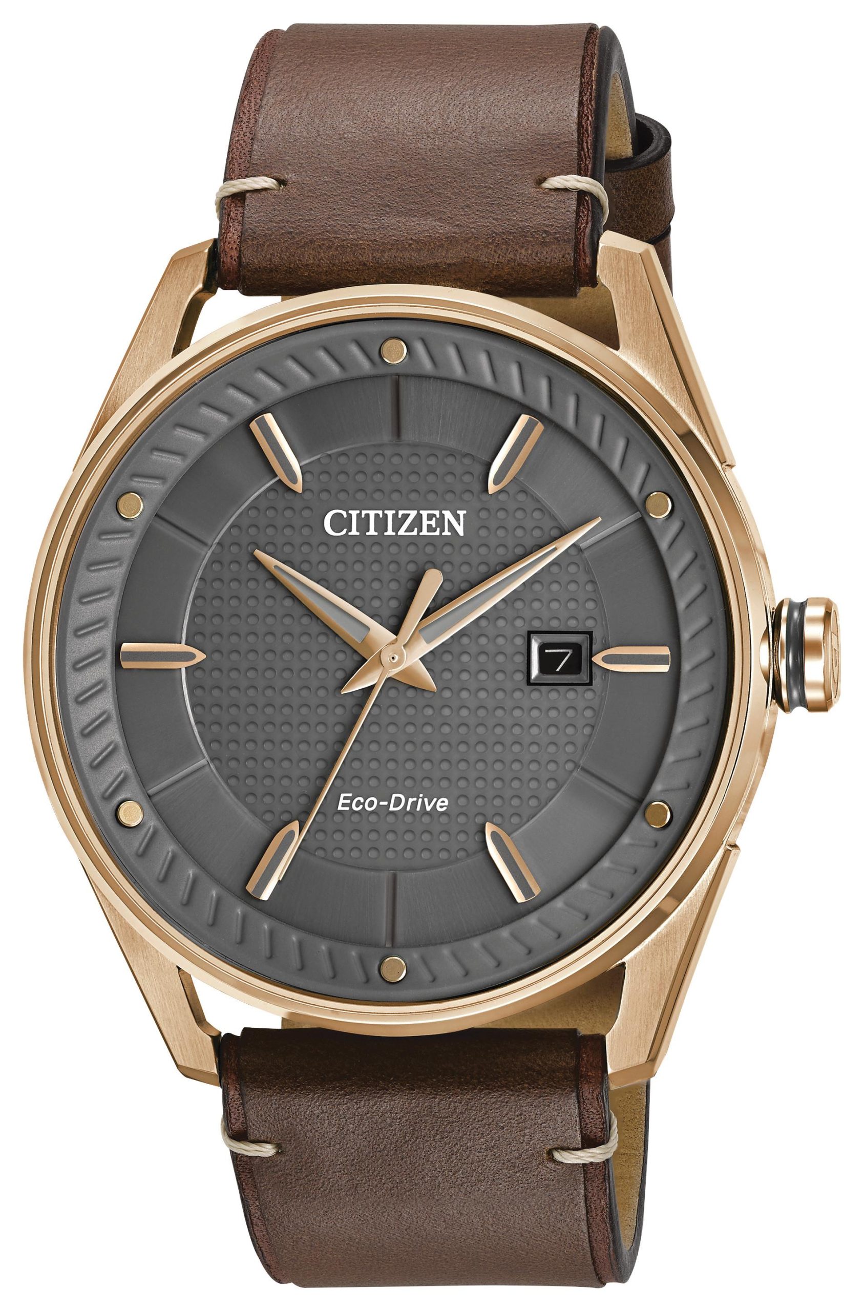 Men's Drive Eco-Drive Watch, Rose Gold-tone SS case, Brown Strap and Dark Grey Dial