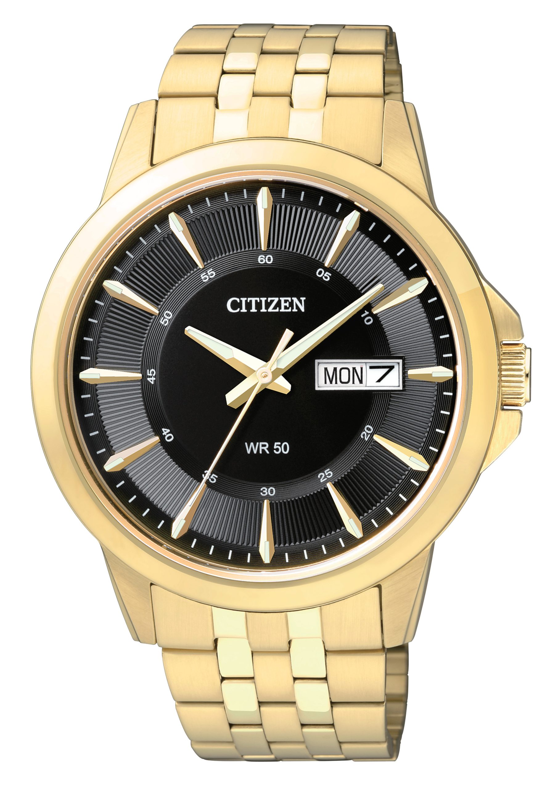 Men's Quartz Watch, Gold-tone Stainless Steel with Black Dial