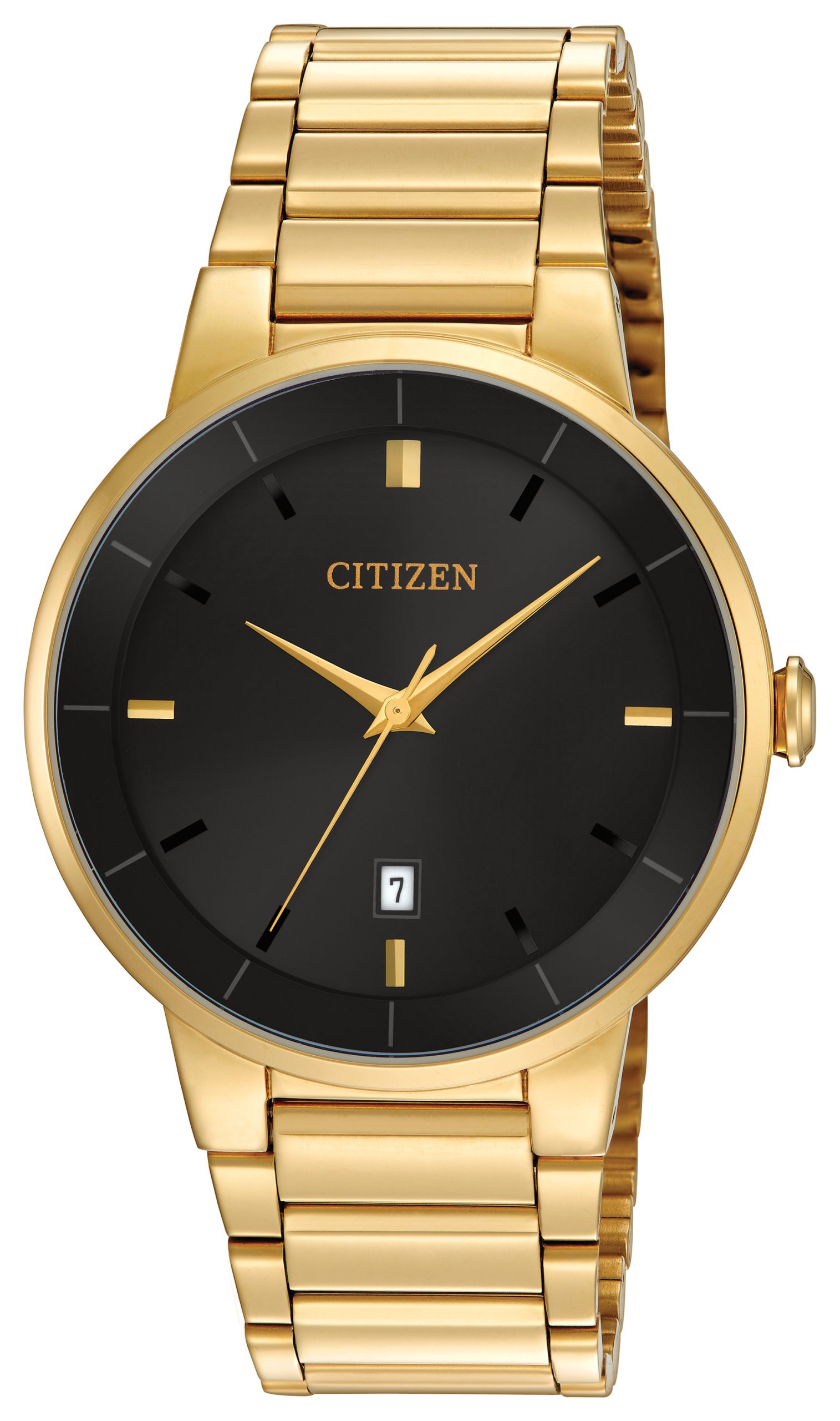 Men's Quartz Watch, Gold-tone Stainless Steel Case and Bracelet with Black Dial